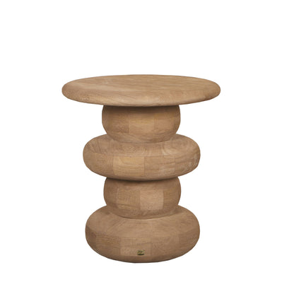 Tavolino laterale rotondo Keven, legno di mango scanalato naturale, PTMD
