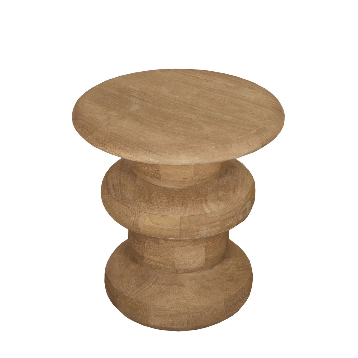 Tavolino laterale rotondo Keven, legno di mango scanalato naturale, PTMD