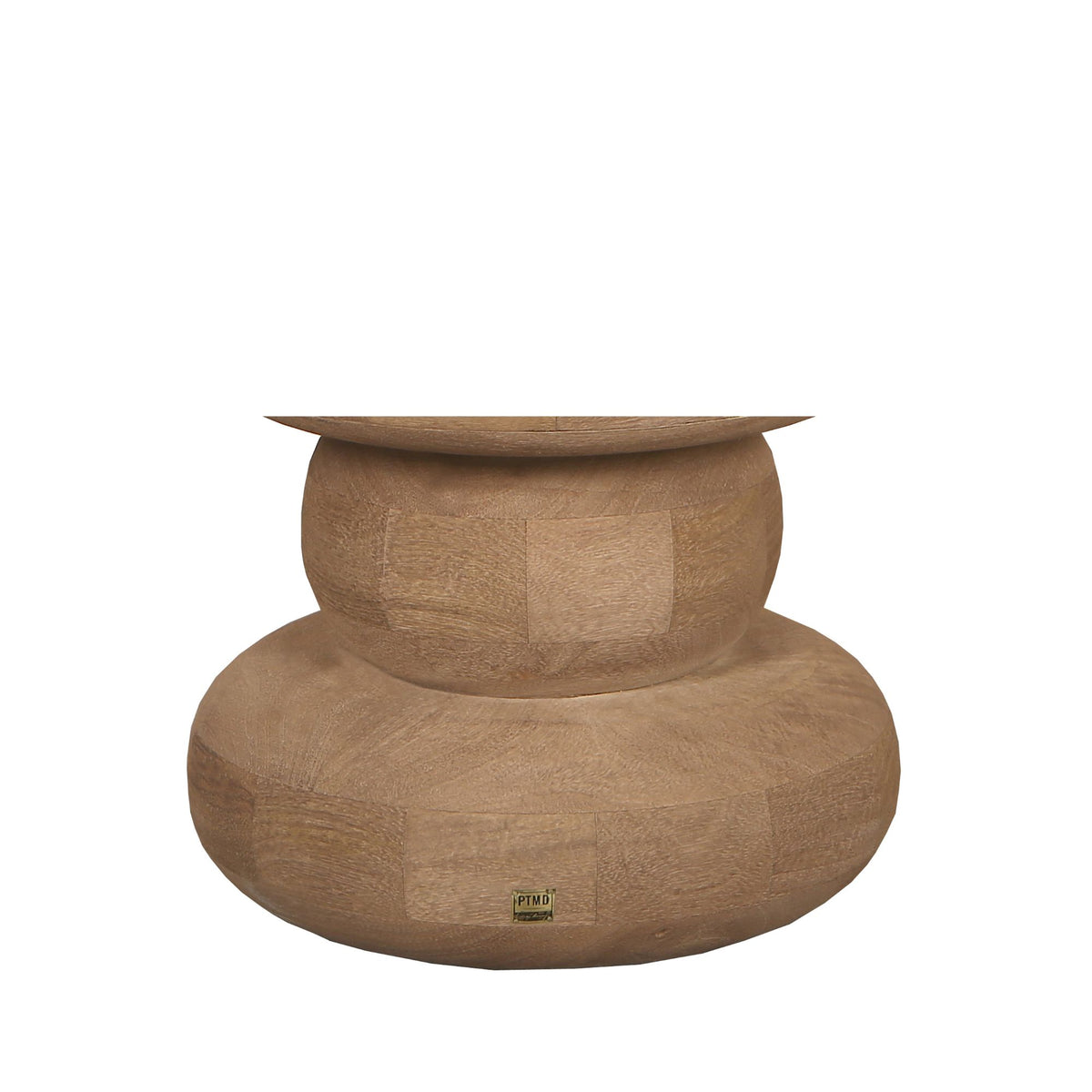 Tavolino laterale rotondo Keven, legno di mango scanalato naturale, PTMD