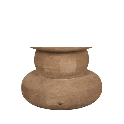 Tavolino laterale rotondo Keven, legno di mango scanalato naturale, PTMD
