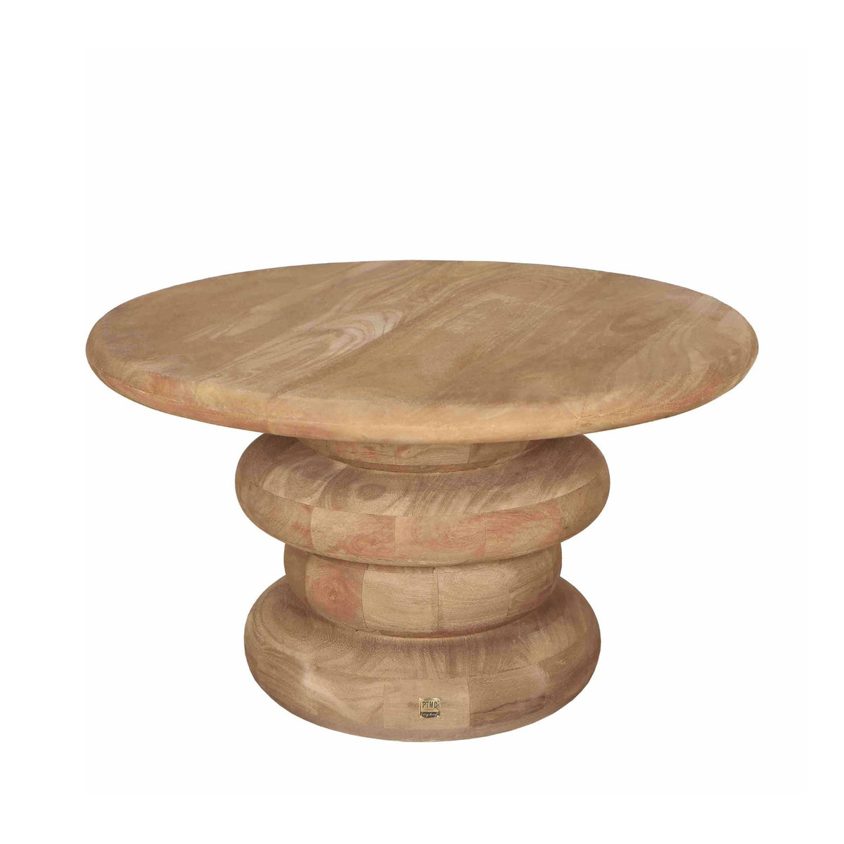 Tavolino da salotto Keven in legno di mango naturale, rotondo e scanalato, PTMD