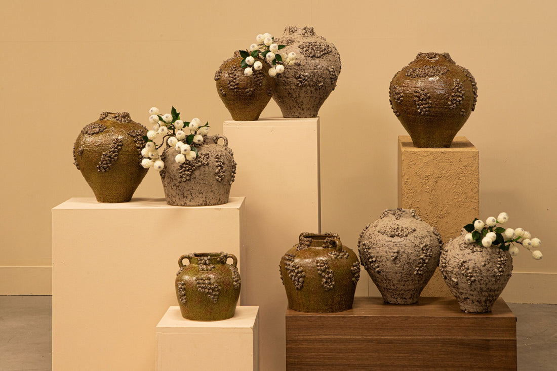Deisy Vaso in Ceramica Verde con Manici Rough Coral L PTMD