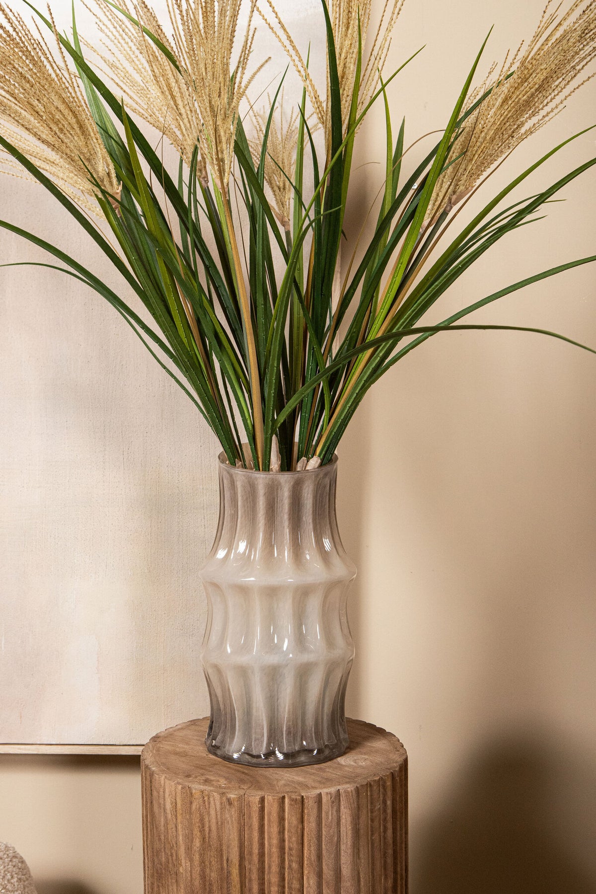 Anvi Vaso in vetro solido color crema, forma angolare, rotondo grande PTMD