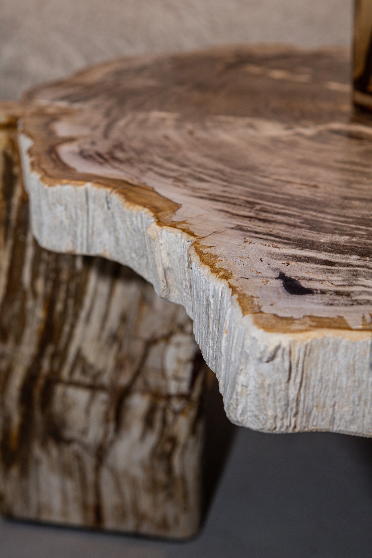 Tavolino da salotto Kayo Naturale Legno pietrificato 3 Gambe Alto PTMD