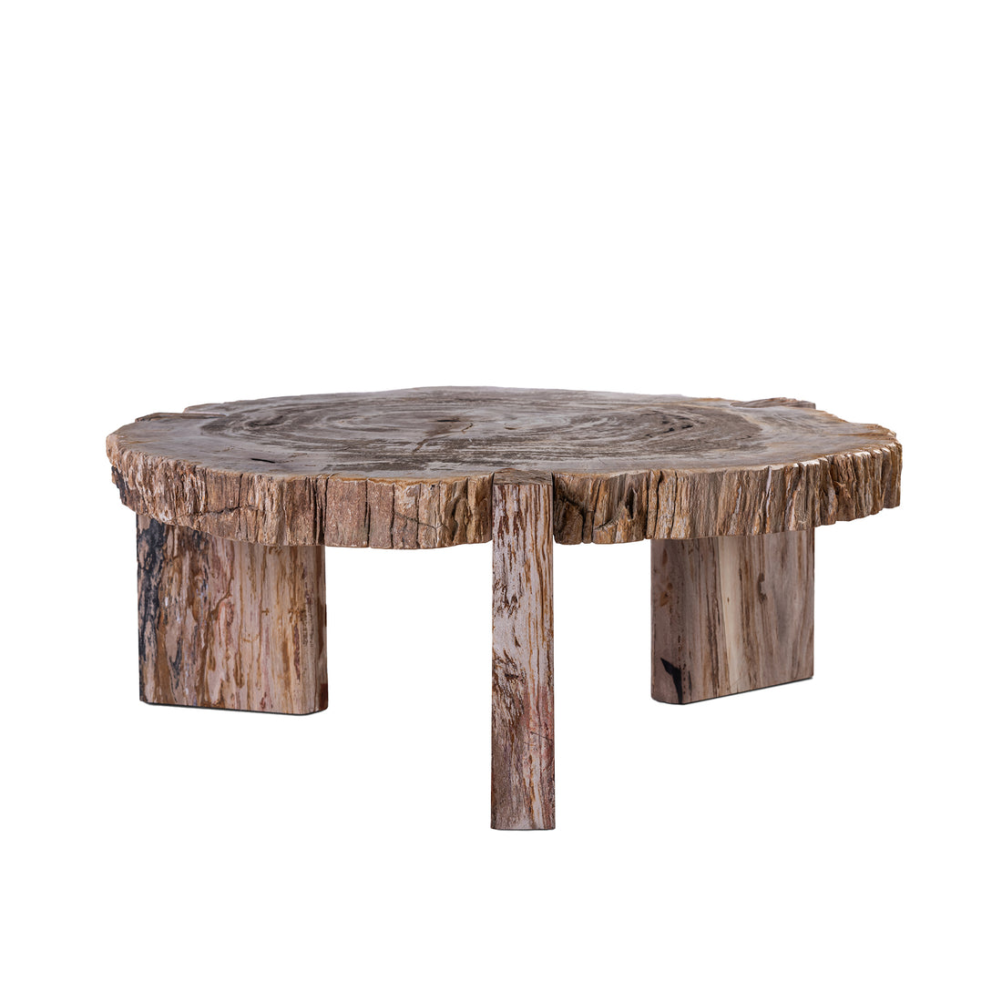 Tavolino da salotto Kayo Legno pietrificato naturale 3 gambe basso PTMD