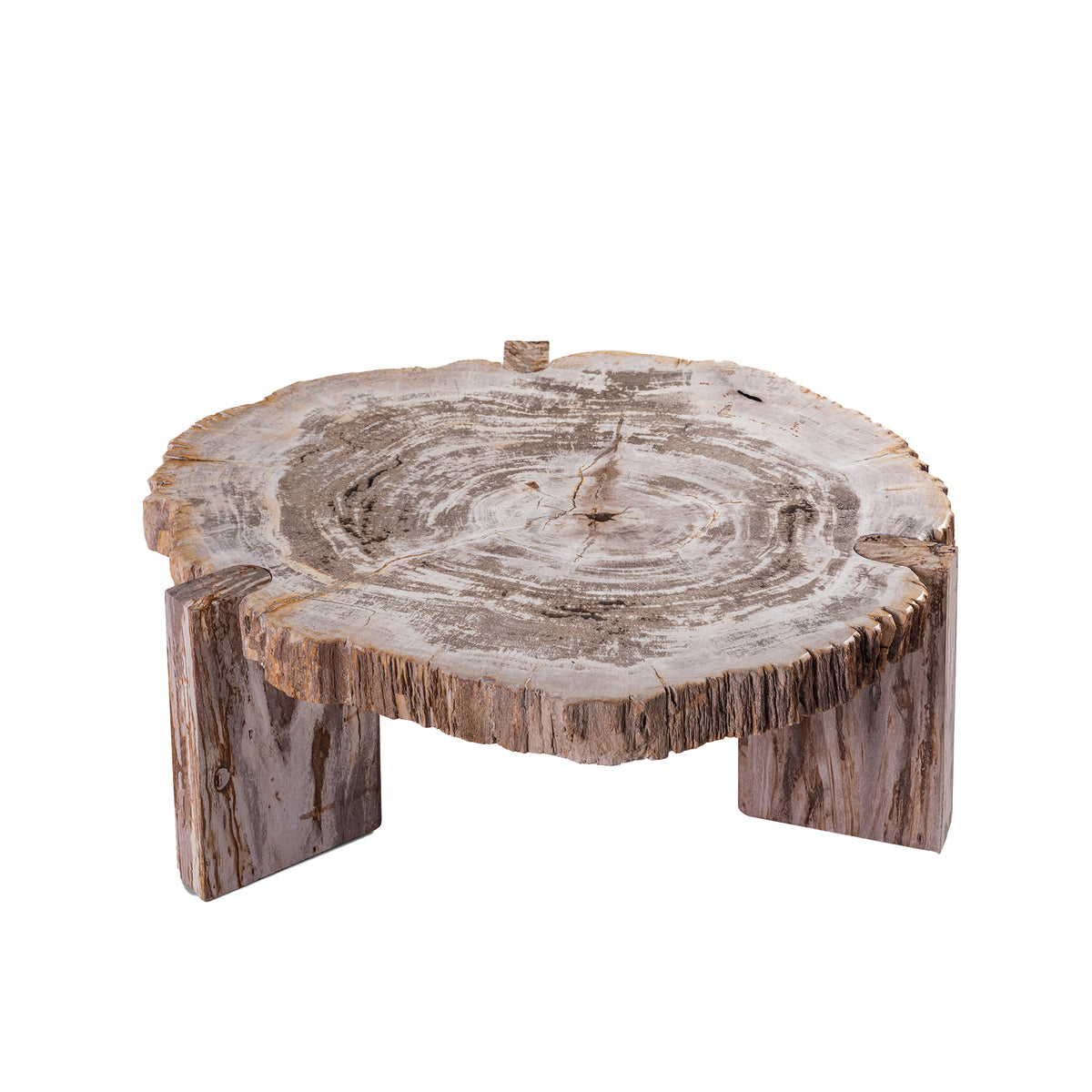Tavolino da salotto Kayo Legno pietrificato naturale 3 gambe basso PTMD