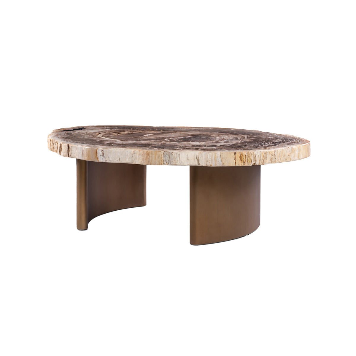 Tavolino da salotto Yoel Legno pietrificato naturale Base in ottone anticato PTMD