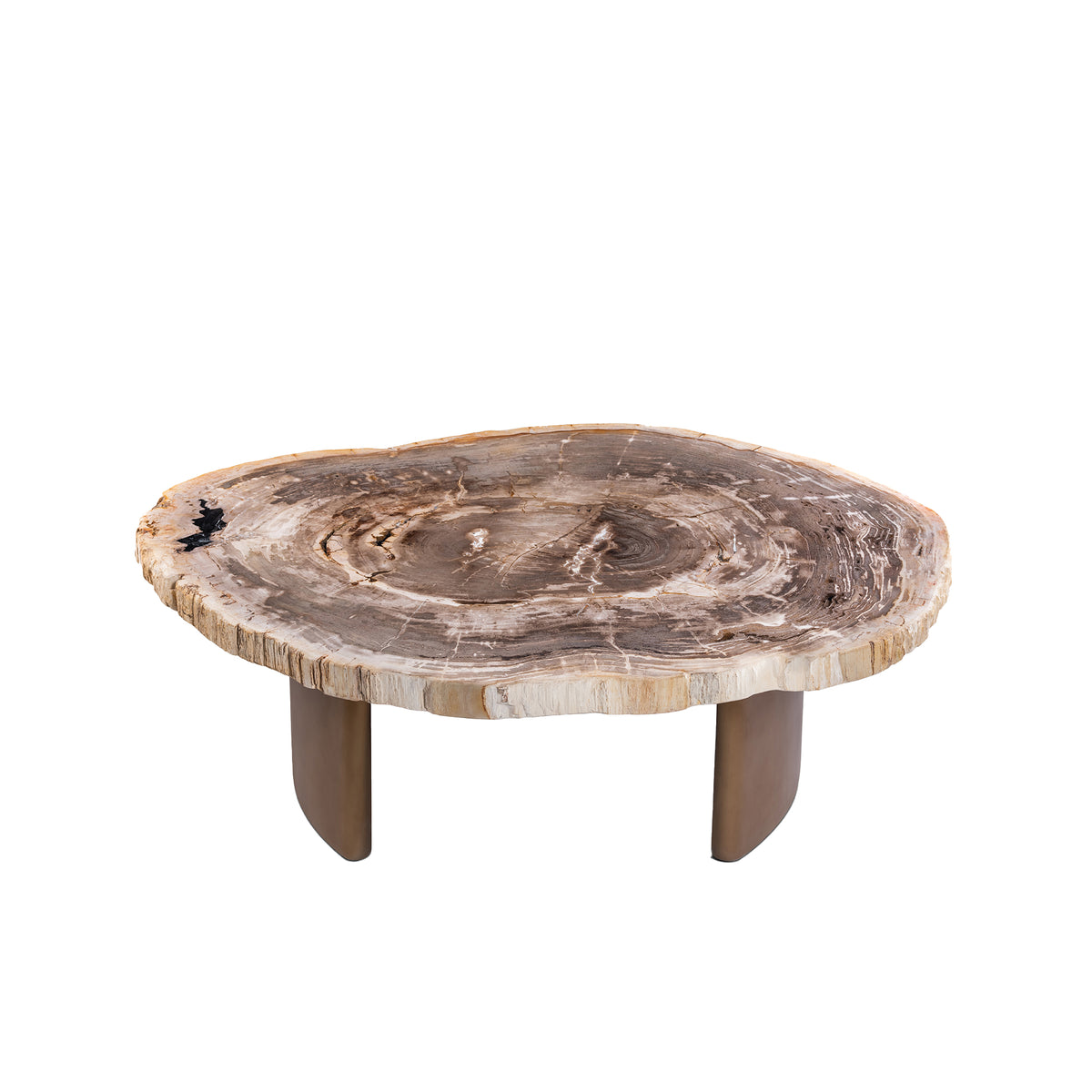 Tavolino da salotto Yoel Legno pietrificato naturale Base in ottone anticato PTMD