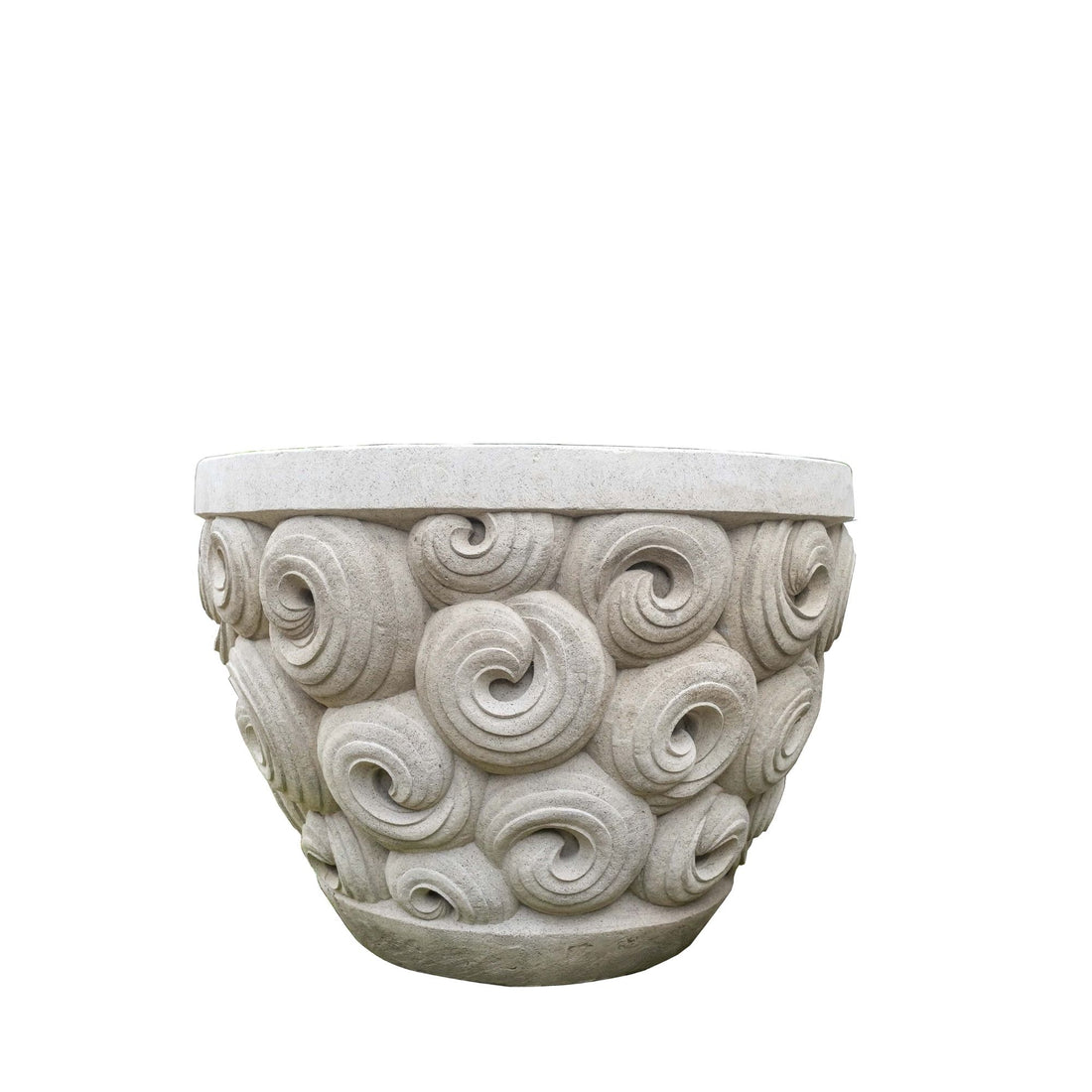 Vaso da fiori Jersiah Grigio Cemento Rilievo a Spirale Rotondo Grande PTMD
