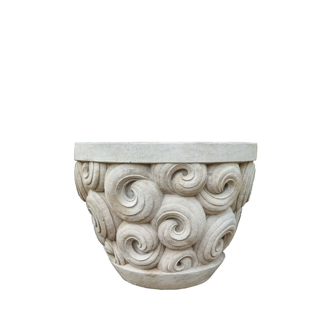 Vaso da fiori Jersiah Cemento Grigio Rilievo a volute Rotondo Piccolo PTMD