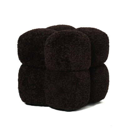 Pouf quadrato in tessuto Teddy marrone scuro PTMD