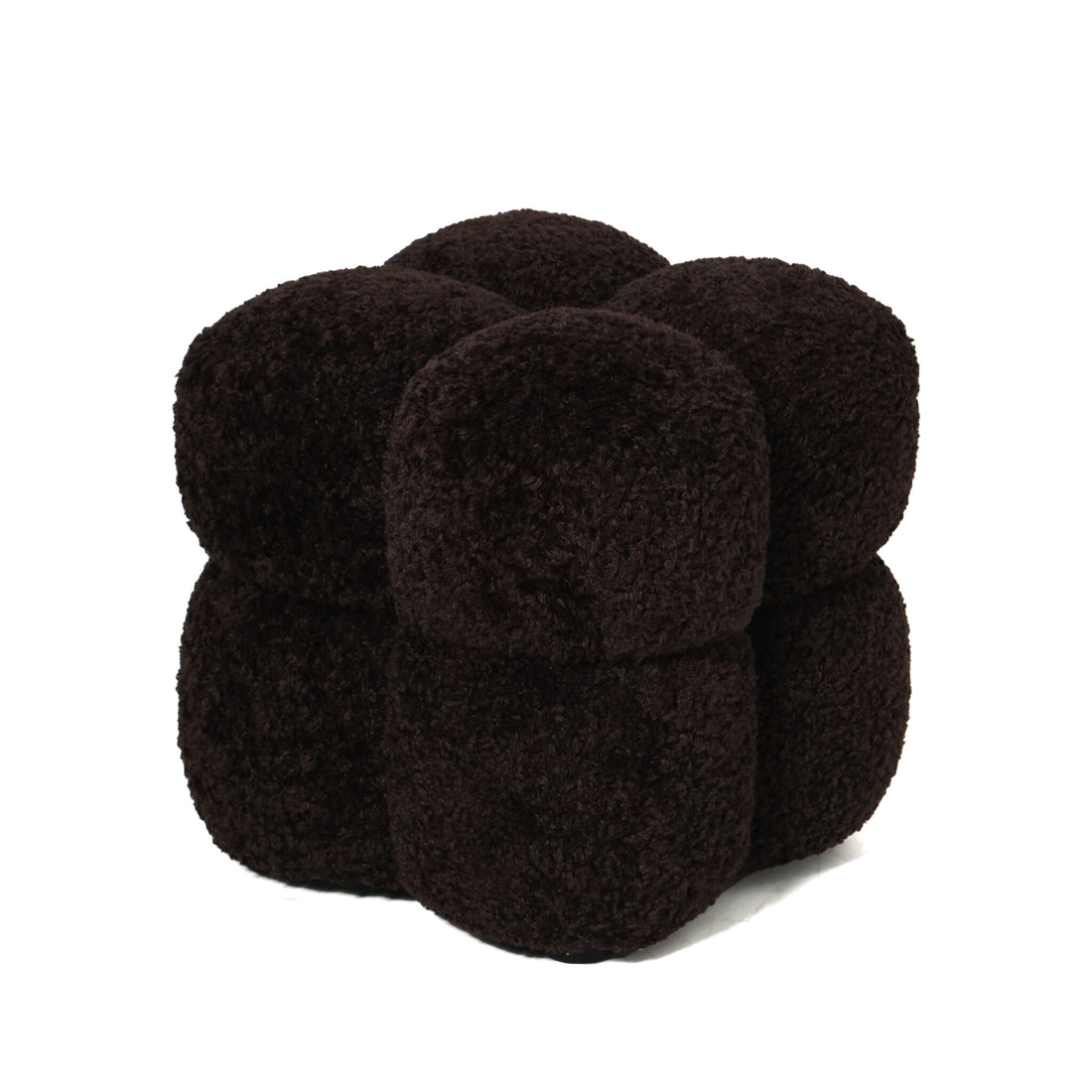 Pouf quadrato in tessuto Teddy marrone scuro PTMD