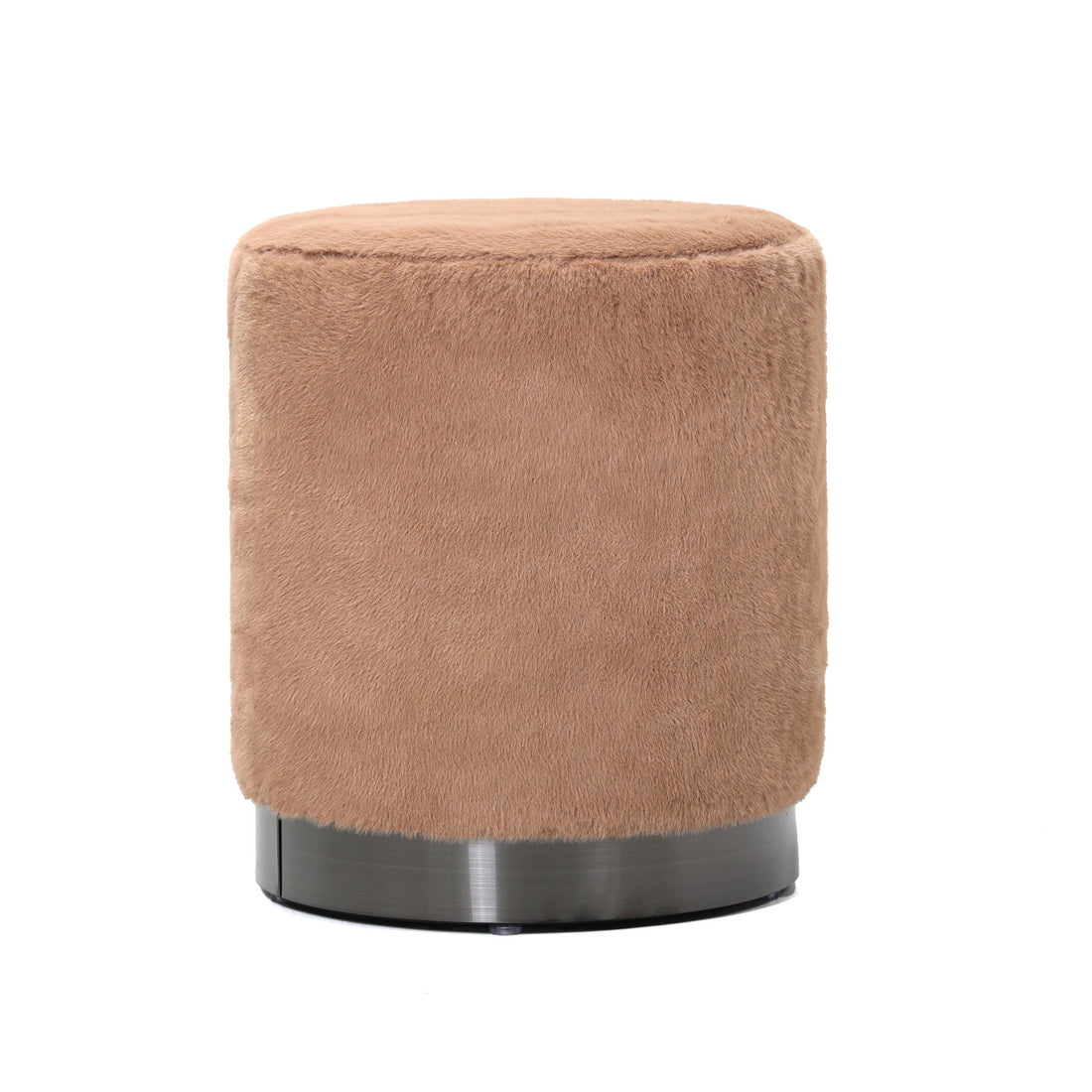 Pouf rotondo Cemile in tessuto marrone e pelliccia PTMD