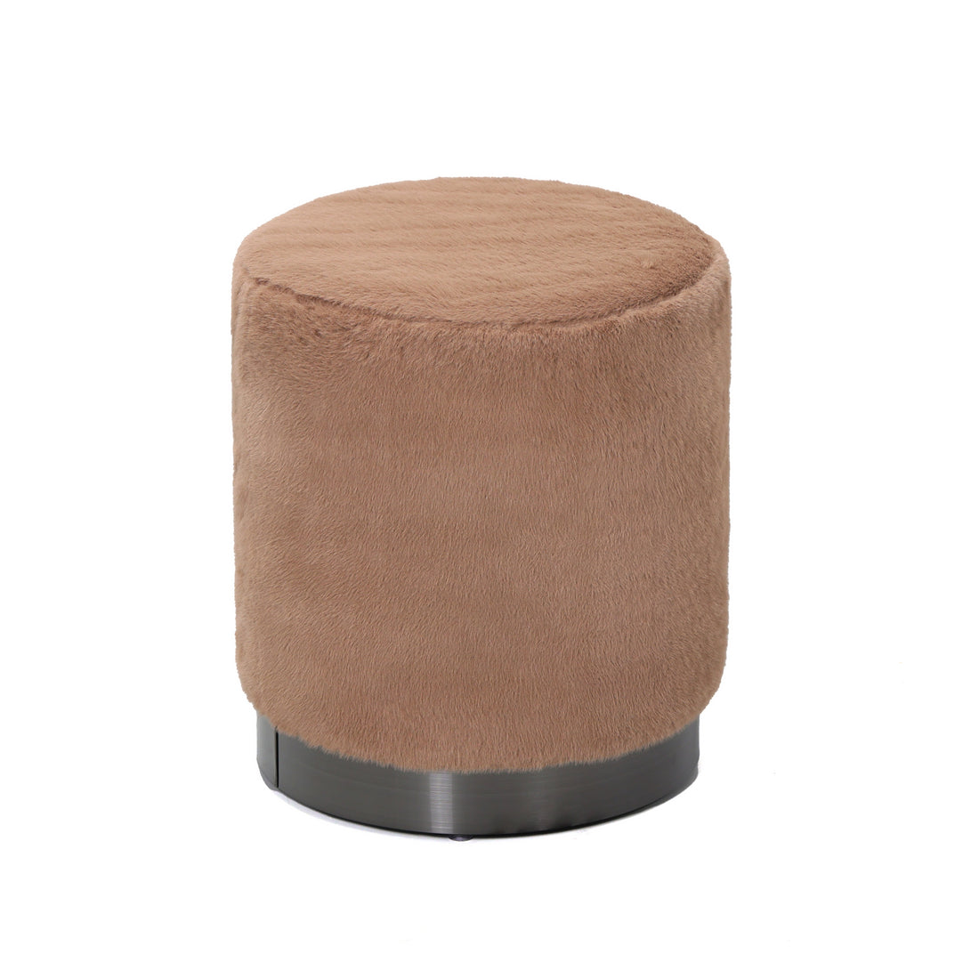 Pouf rotondo Cemile in tessuto marrone e pelliccia PTMD