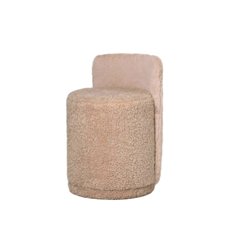 Pouf Brandon Beige in Tessuto Rotondo con Schienale PTMD