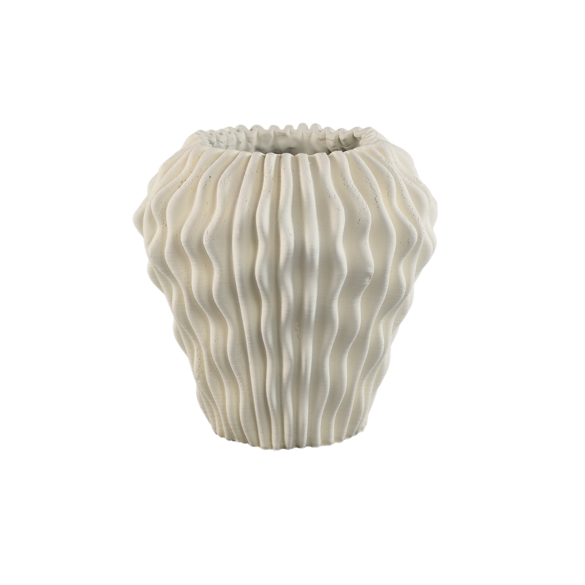 Barren Vaso Rotondo in Cemento Bianco Motivo Ondulato 3D L PTMD