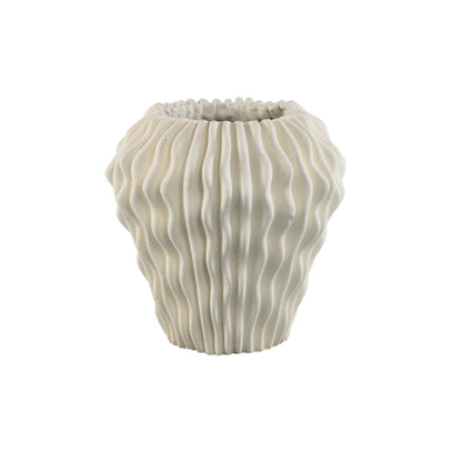 Barren Vaso Rotondo in Cemento Bianco Motivo Ondulato 3D L PTMD