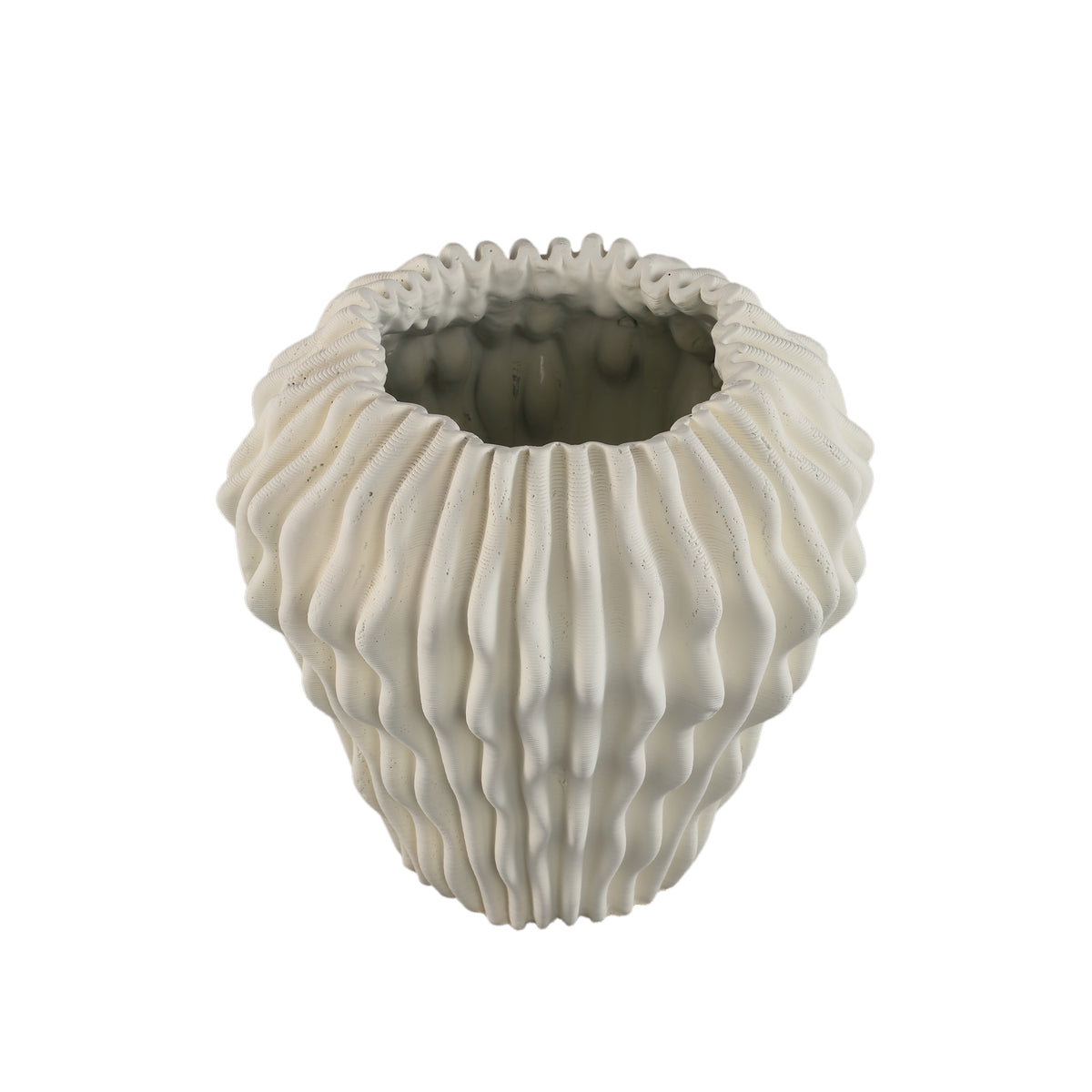 Barren Vaso Rotondo in Cemento Bianco Motivo Ondulato 3D L PTMD