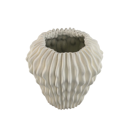Barren Vaso Rotondo in Cemento Bianco Motivo Ondulato 3D L PTMD