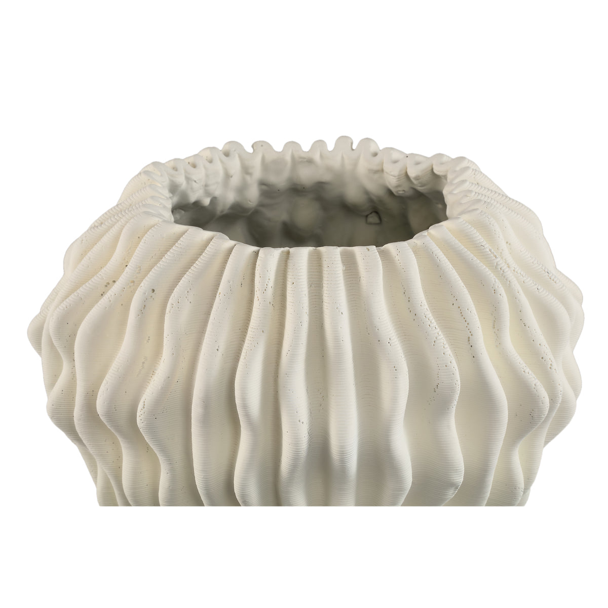 Barren Vaso Rotondo in Cemento Bianco Motivo Ondulato 3D L PTMD