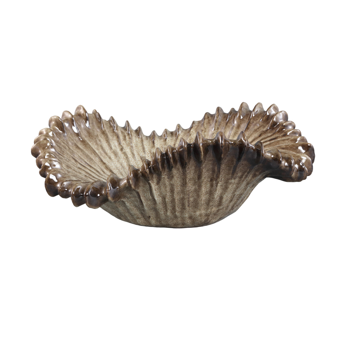 Ciotola Tarig rotonda in ceramica marrone chiaro con motivo a coste ondulate PTMD