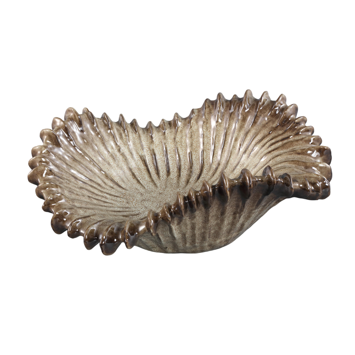 Ciotola Tarig rotonda in ceramica marrone chiaro con motivo a coste ondulate PTMD