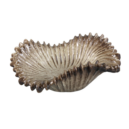 Ciotola Tarig rotonda in ceramica marrone chiaro con motivo a coste ondulate PTMD