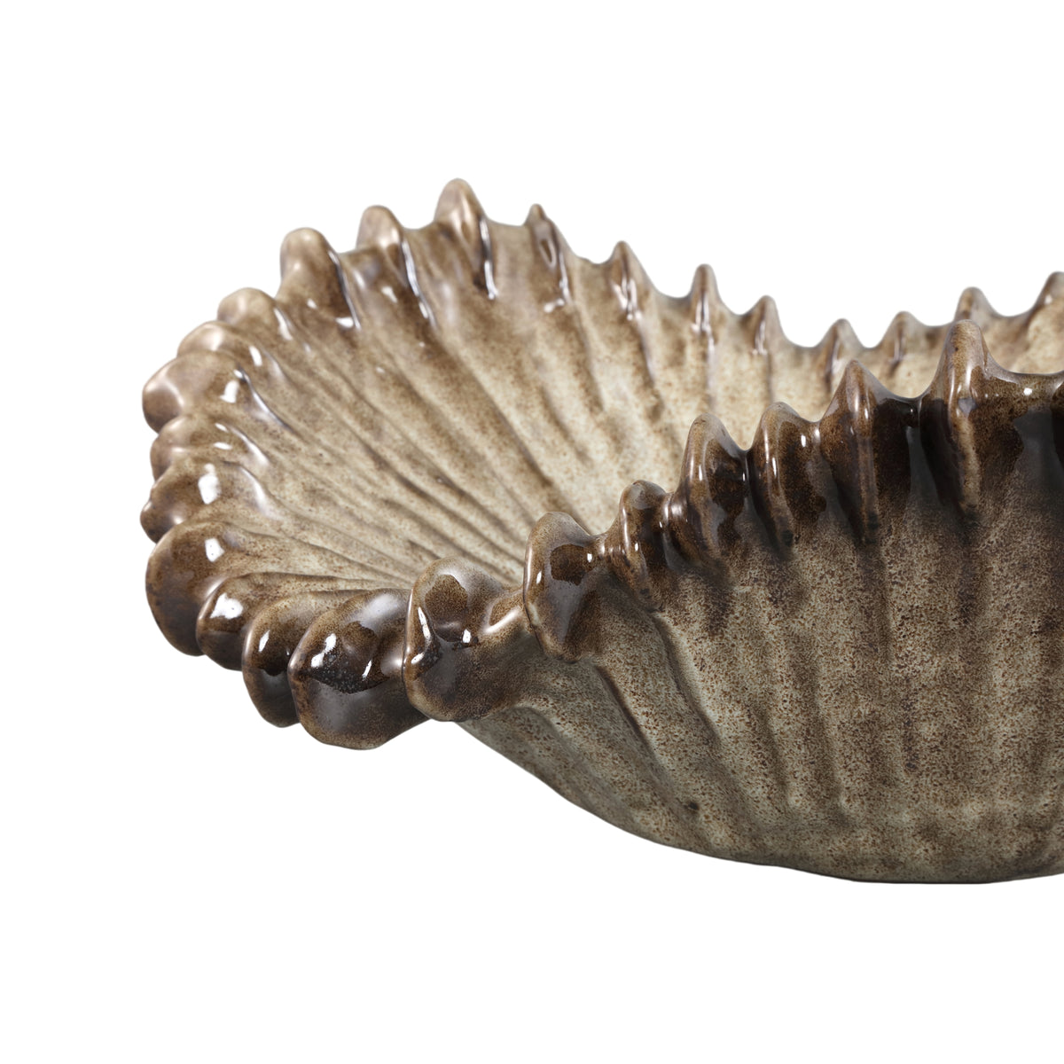 Ciotola Tarig rotonda in ceramica marrone chiaro con motivo a coste ondulate PTMD