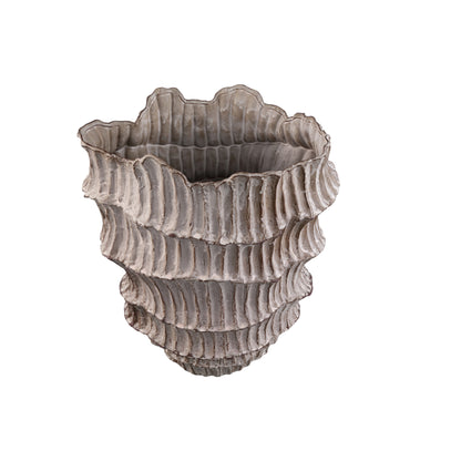 Talan Vaso in Ceramica Beige Rotondo Ondulato a Coste A PTMD