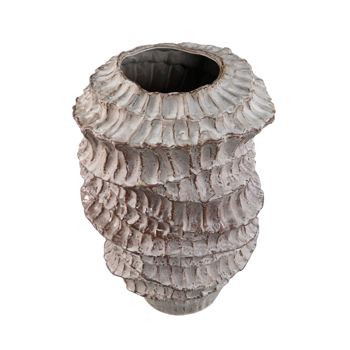 Talan Vaso in Ceramica Beige Rotondo Ondulato a Coste B PTMD