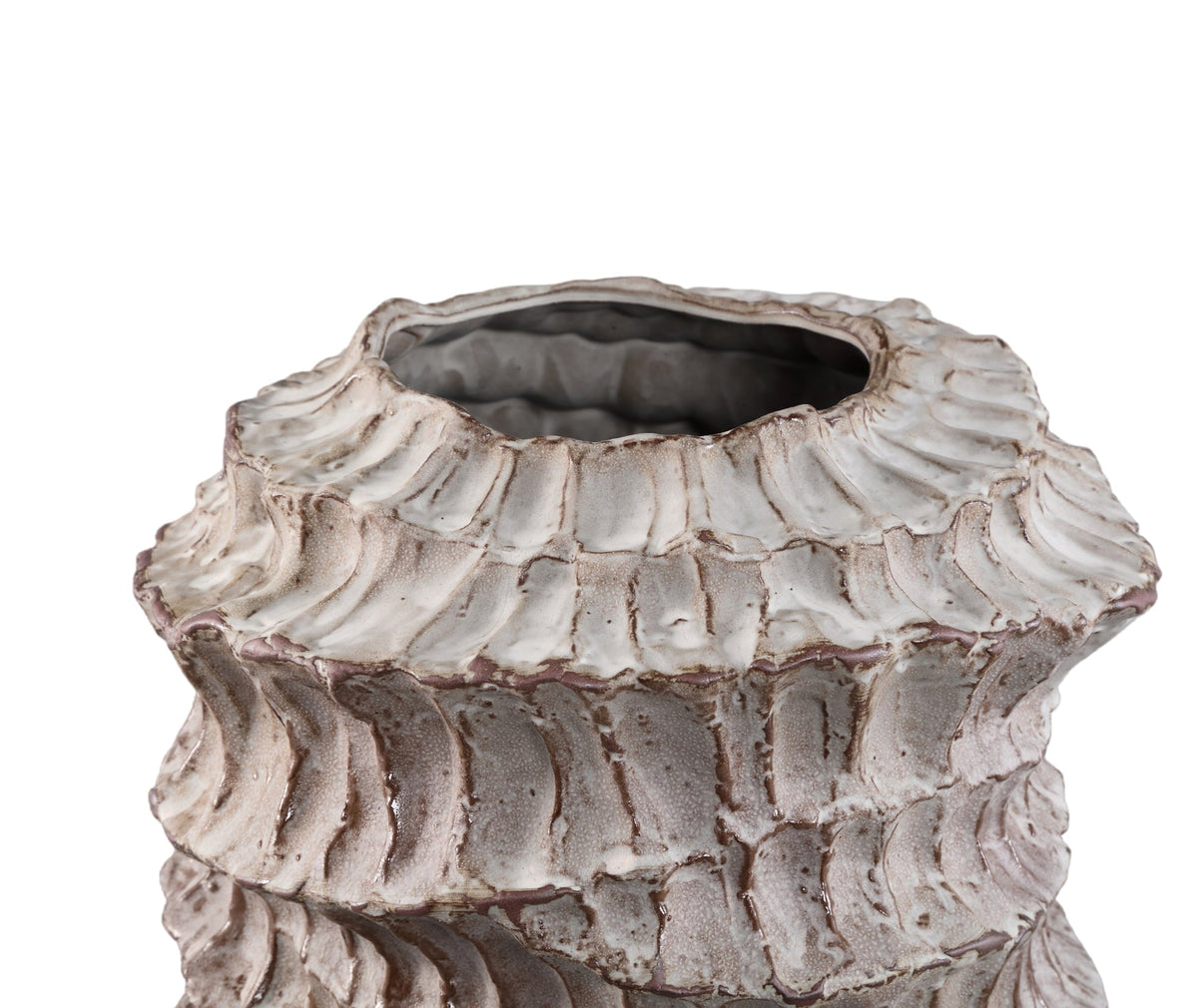Talan Vaso in Ceramica Beige Rotondo Ondulato a Coste B PTMD