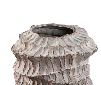 Talan Vaso in Ceramica Beige Rotondo Ondulato a Coste B PTMD