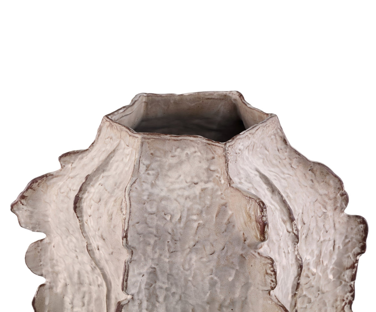 Talan Vaso Angolare in Ceramica Beige Scanalato L PTMD