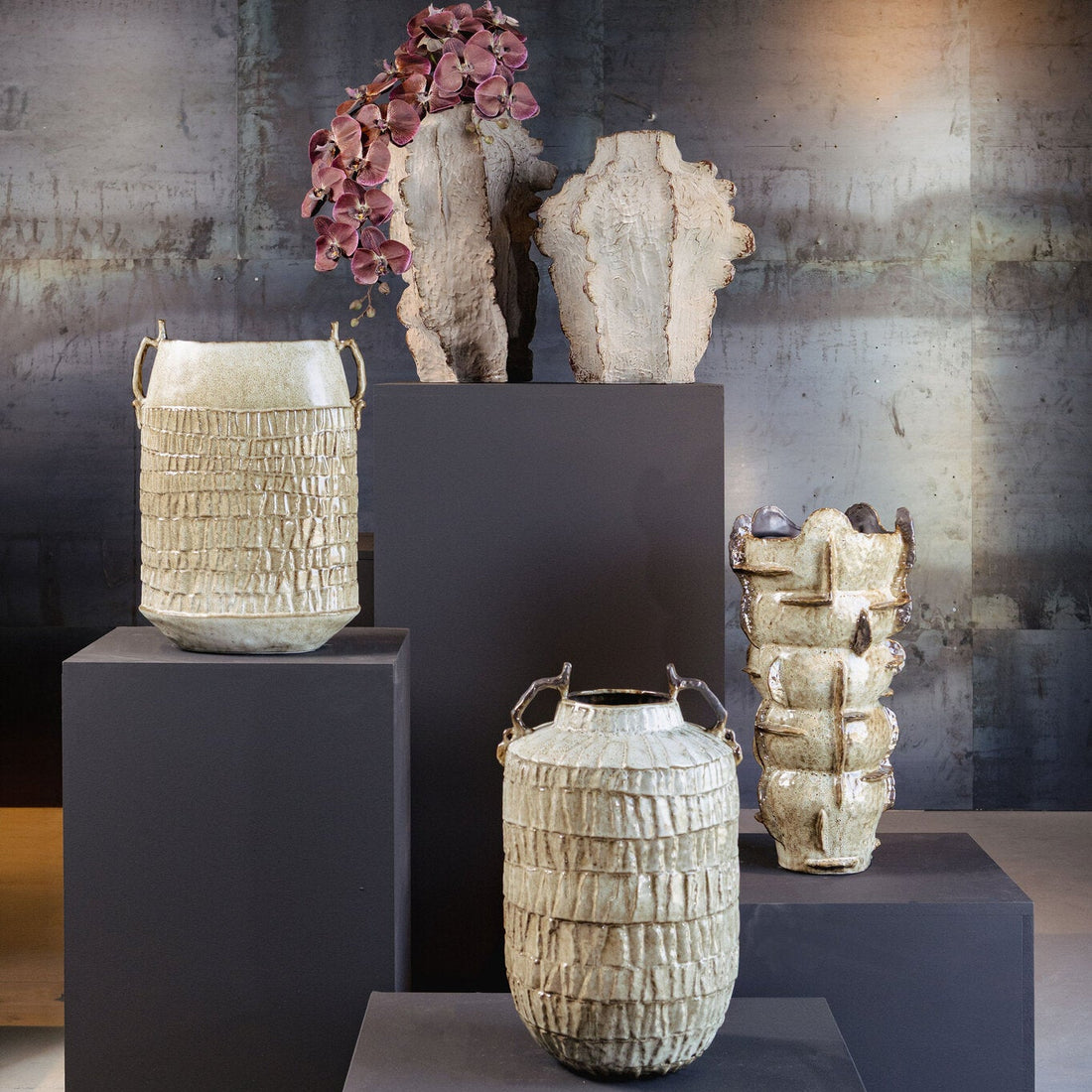 Vaso Cosha Sferico Ceramica Beige Linee PTMD