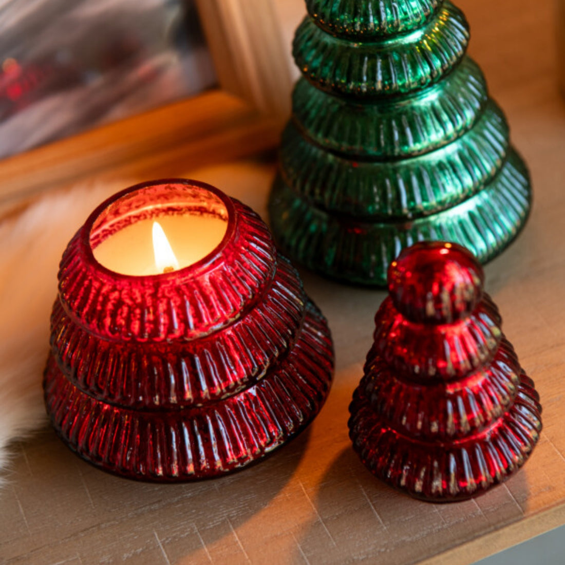 Candela profumata Albero Vetro plissettato Rosso natalizio Large J-Line