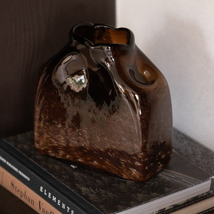 Vaso Rettangolare Grande in Vetro Marrone Scuro J-Line