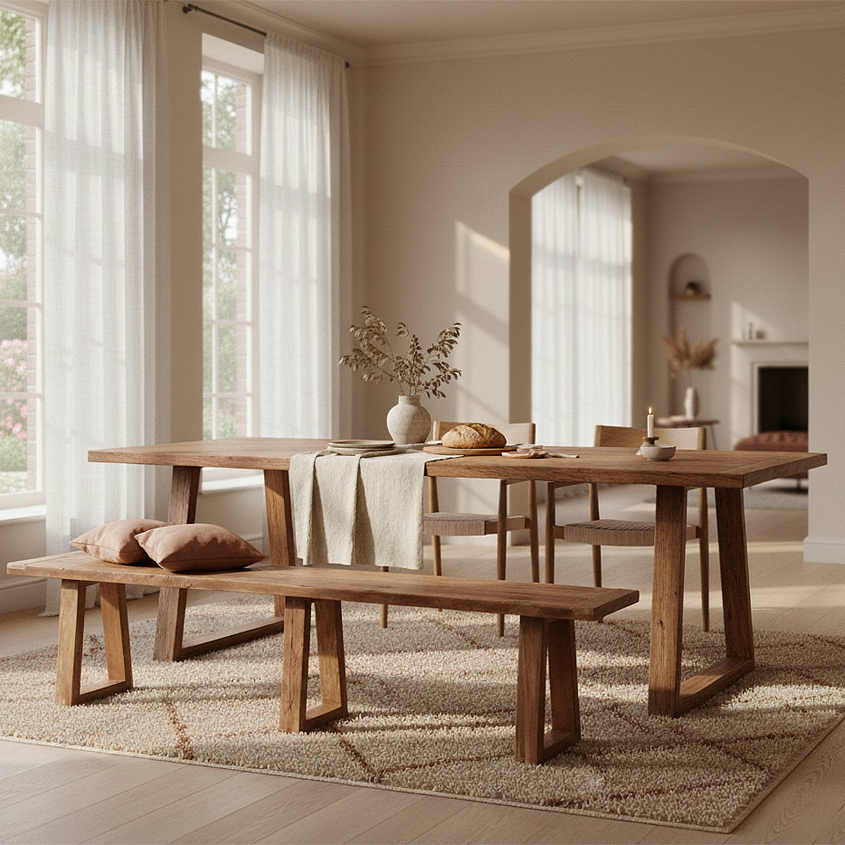 Panca da pranzo in teak Farmwood 220 cm Raw Materials