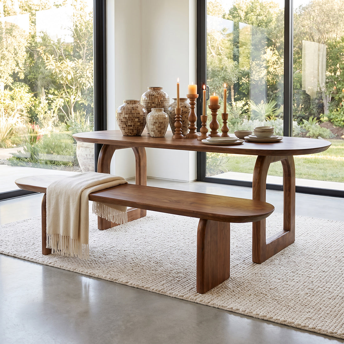 Panca da pranzo Bullnose in legno di mango marrone 180 cm Raw Materials
