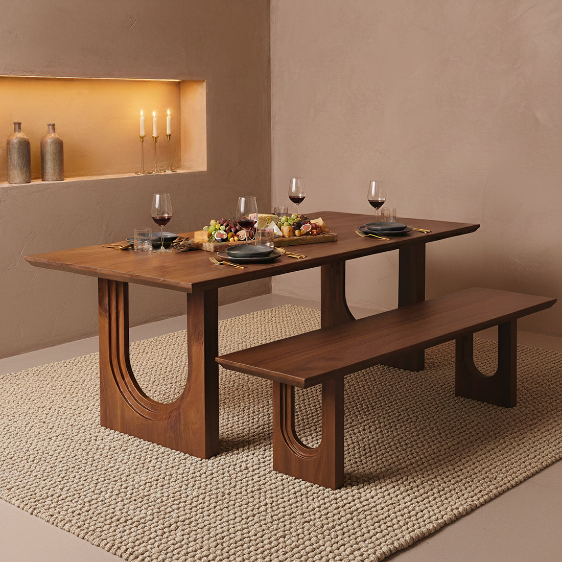 Panca da pranzo Bullnose Chamfered in legno di mango 240 cm Raw Materials
