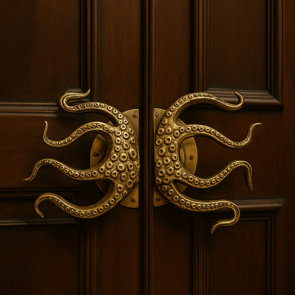 Set unico di pomelli per porte in ottone Octopus da 2, da palo a palo
