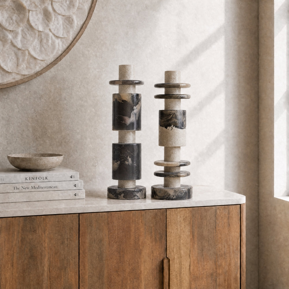 MUST Living Scultura Decorativa Alba Nero Crema Set di 2