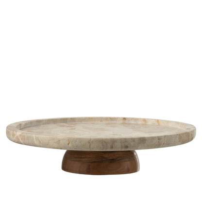 Vassoio Rotante Rotondo Marmo Beige/Naturale J-Line