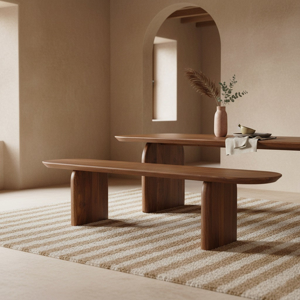 Panca da pranzo Bullnose in legno di mango marrone 240 cm Raw Materials