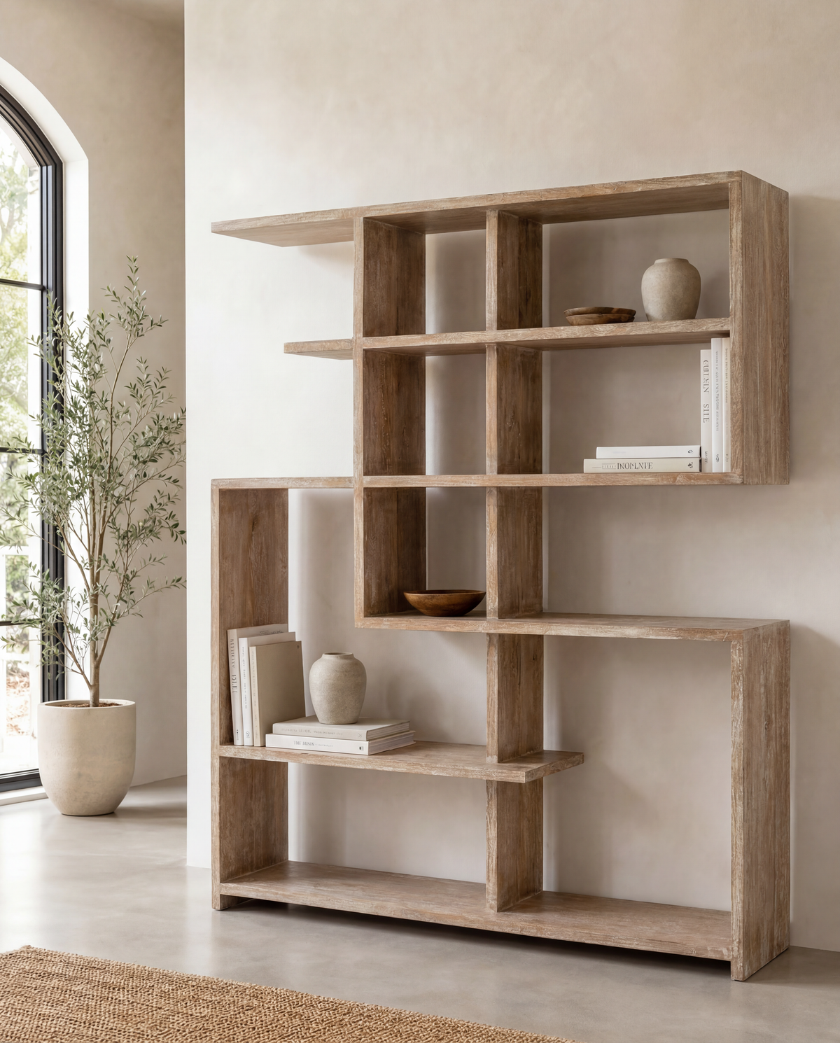 Libreria in legno di mango bianco sporco J-Line