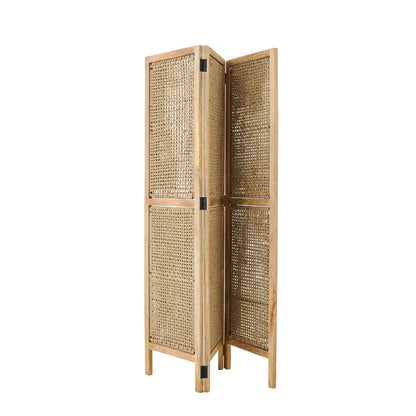 Paravento Da Interno Con Pannelli In Vimini Legno Di Mango Naturale J-Line
