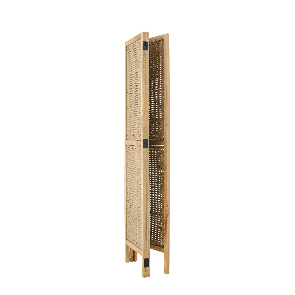 Paravento Da Interno Con Pannelli In Vimini Legno Di Mango Naturale J-Line