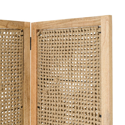 Paravento Da Interno Con Pannelli In Vimini Legno Di Mango Naturale J-Line