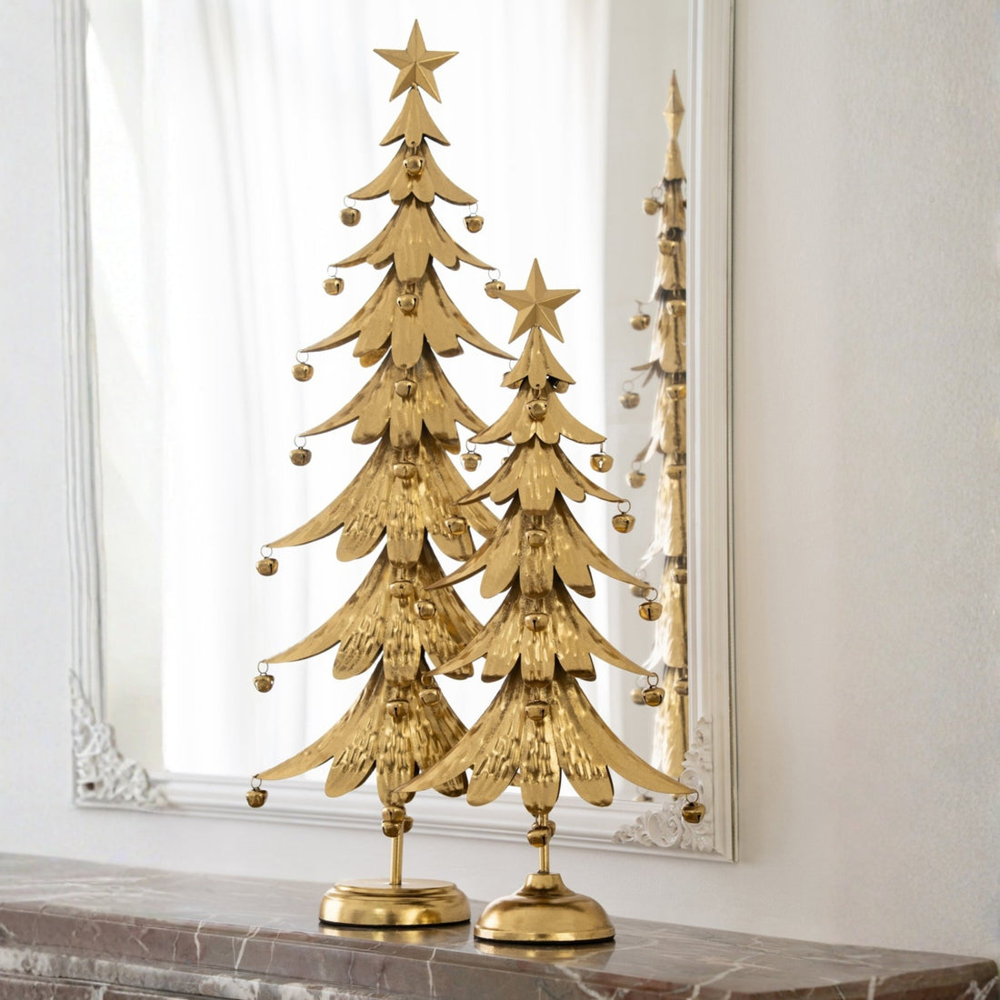 Set di 2 alberi di Natale con stella in metallo oro J-Line