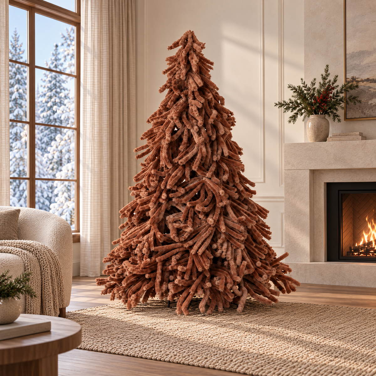 Albero di Natale artificiale Fluffy in poliestere color cammello J-Line
