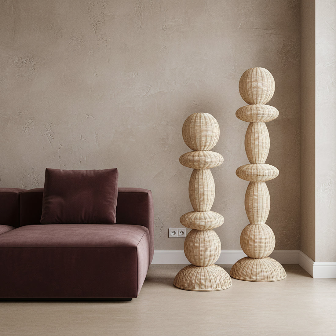 Lampada da terra Tao in rattan - 175 cm Raw Materials